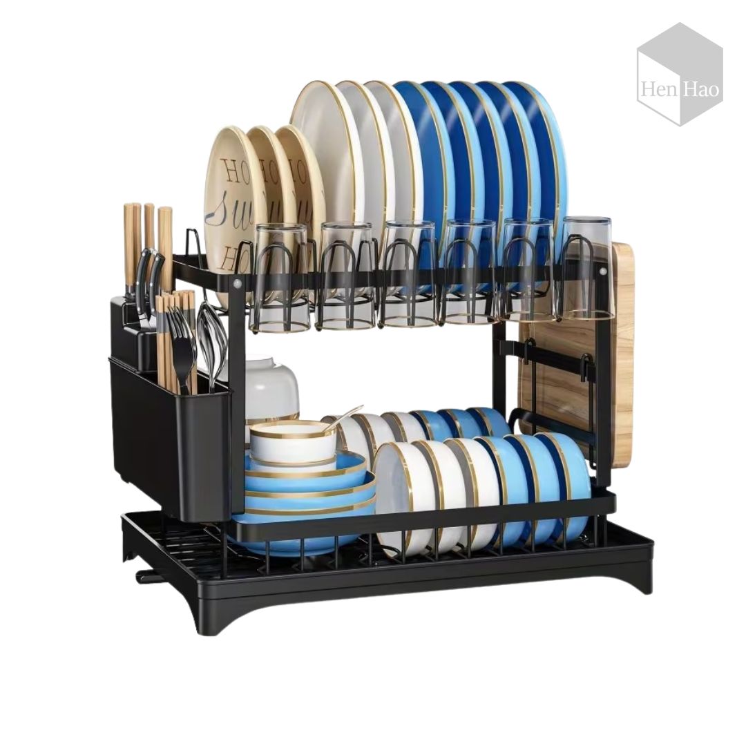 Escurridor de platos metálico de 2 niveles