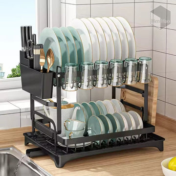 Escurridor de platos metálico de 2 niveles