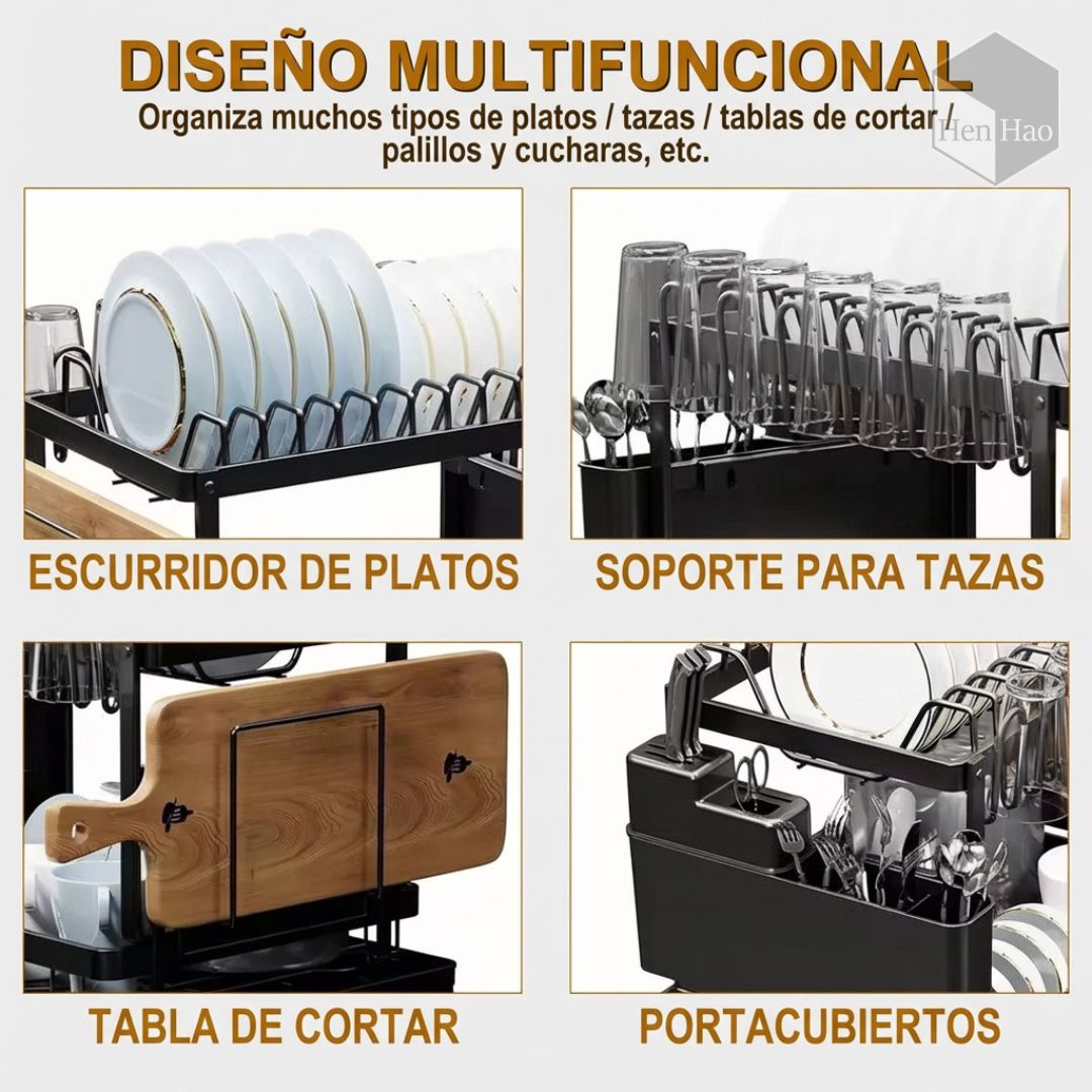 Escurridor de platos metálico de 2 niveles