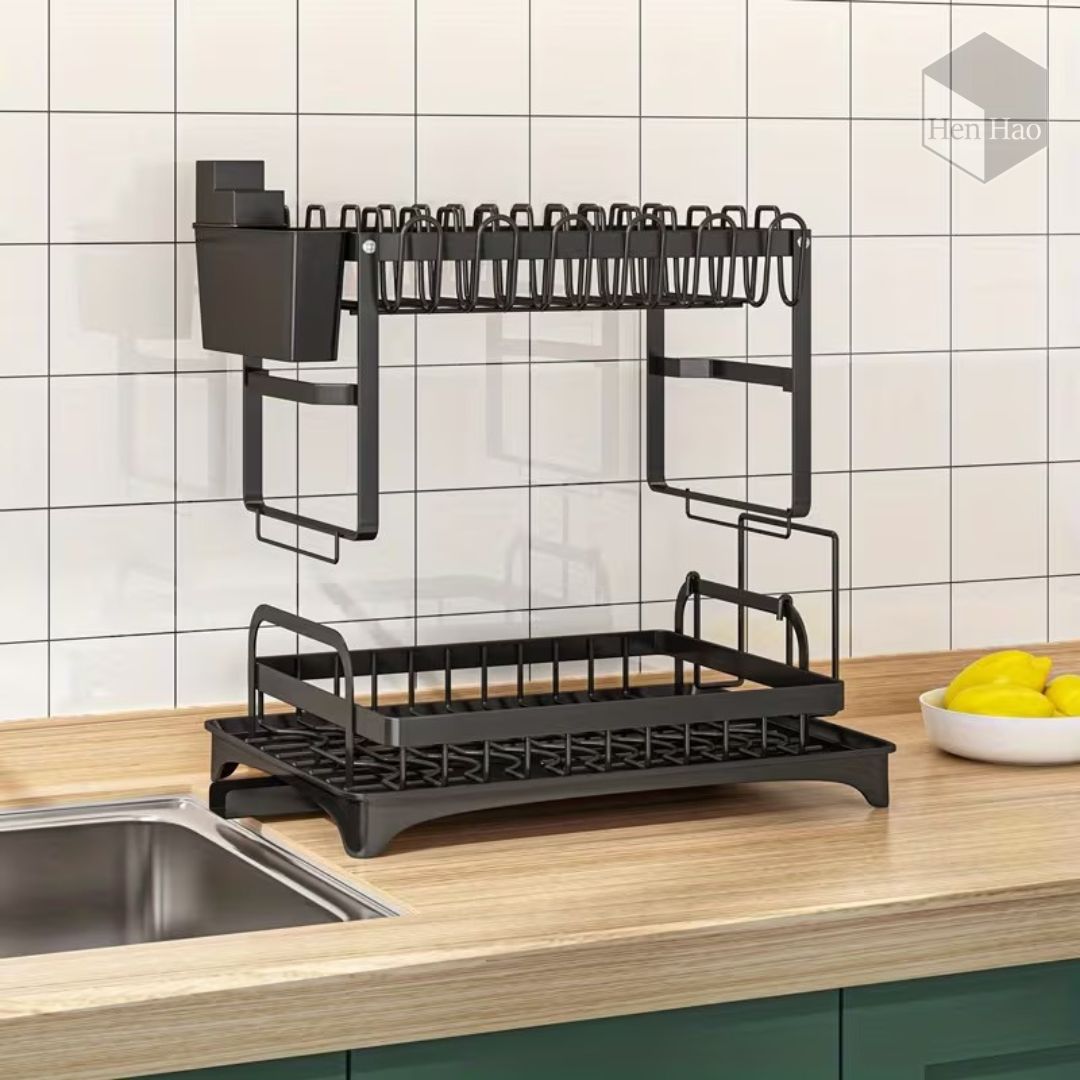 Escurridor de platos metálico de 2 niveles
