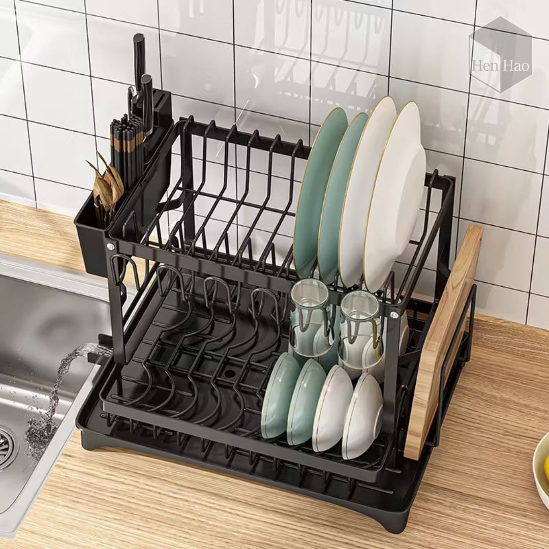 Escurridor de platos metálico de 2 niveles
