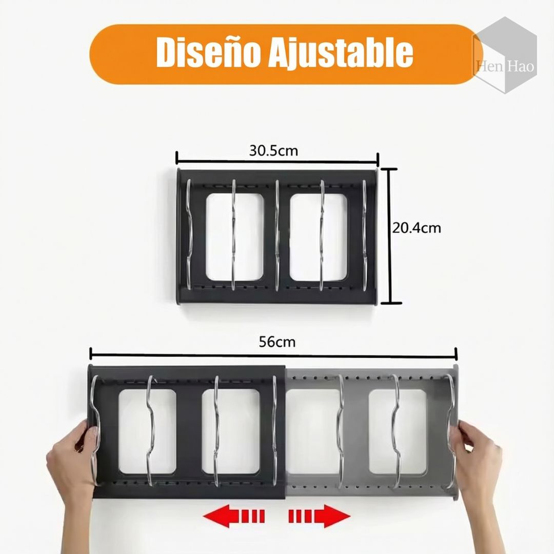 Organizador ajustable para ollas, tapas y sartenes