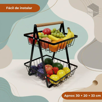 Canasta organizadora de frutas y verduras de dos niveles