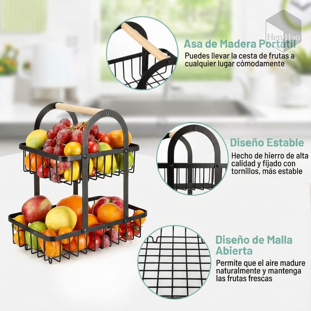 Canasta organizadora de frutas y verduras de dos niveles