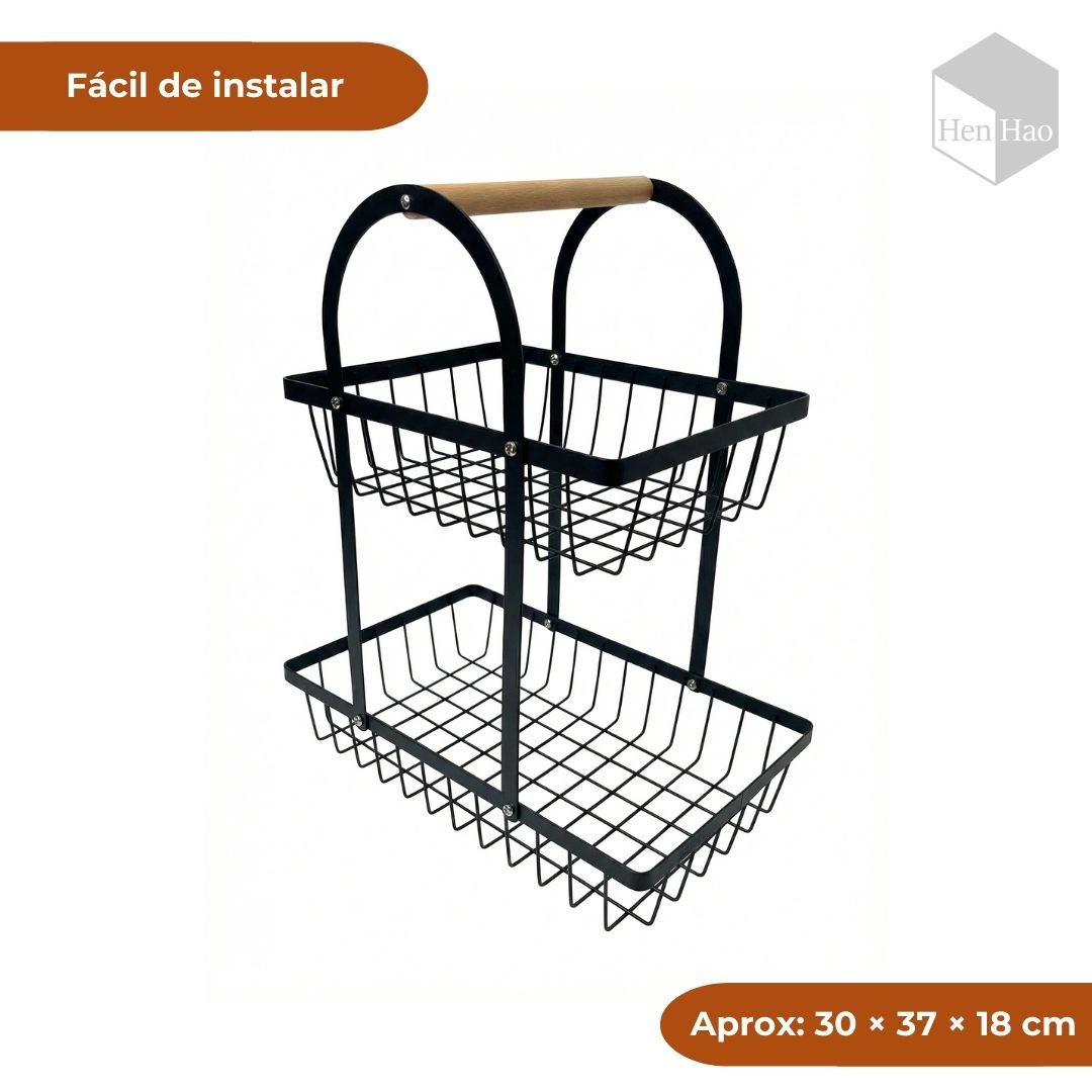 Canasta organizadora de frutas y verduras de dos niveles