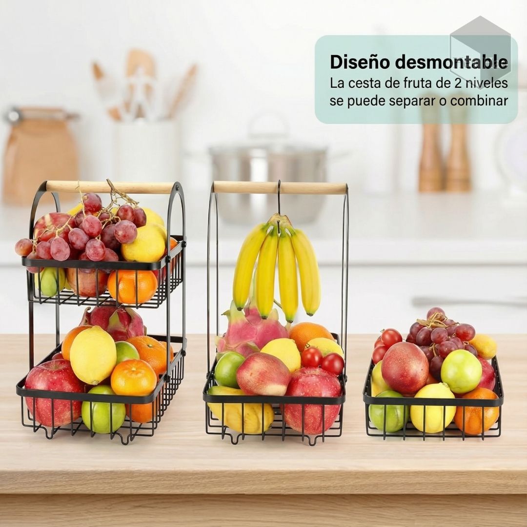 Canasta organizadora de frutas y verduras de dos niveles