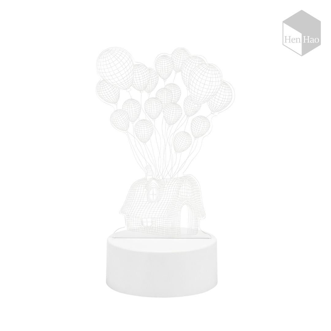 Lámpara nocturna 3D LED cálida con diseño de casa y globos