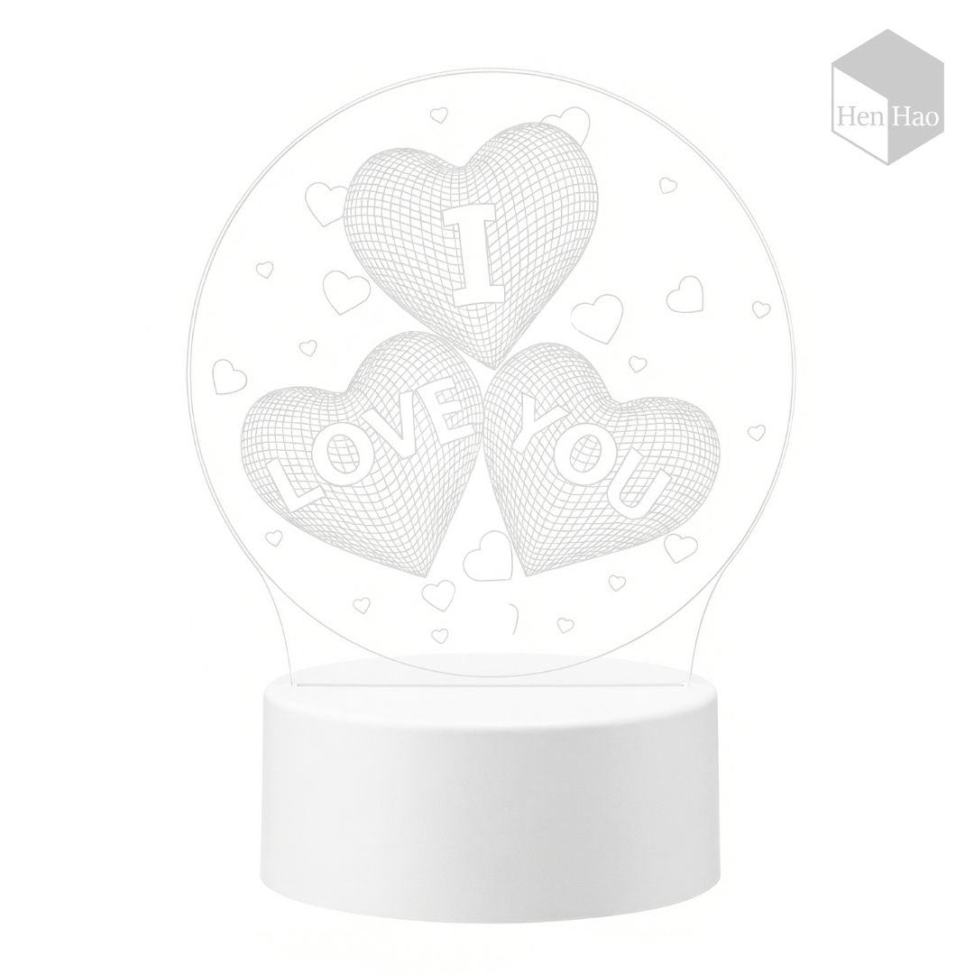 Lámpara nocturna 3D LED cálida con diseño de corazones