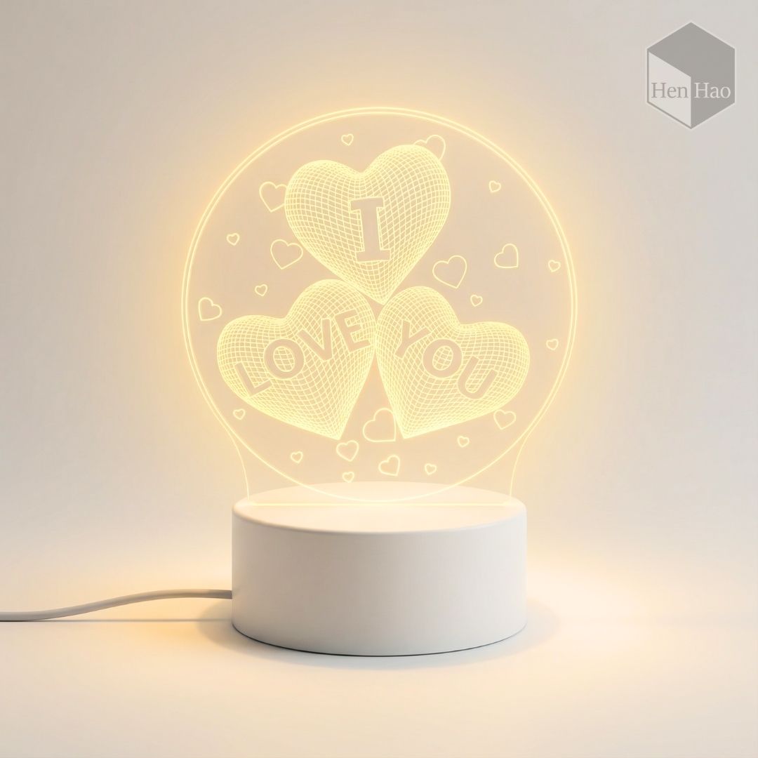 Lámpara nocturna 3D LED cálida con diseño de corazones