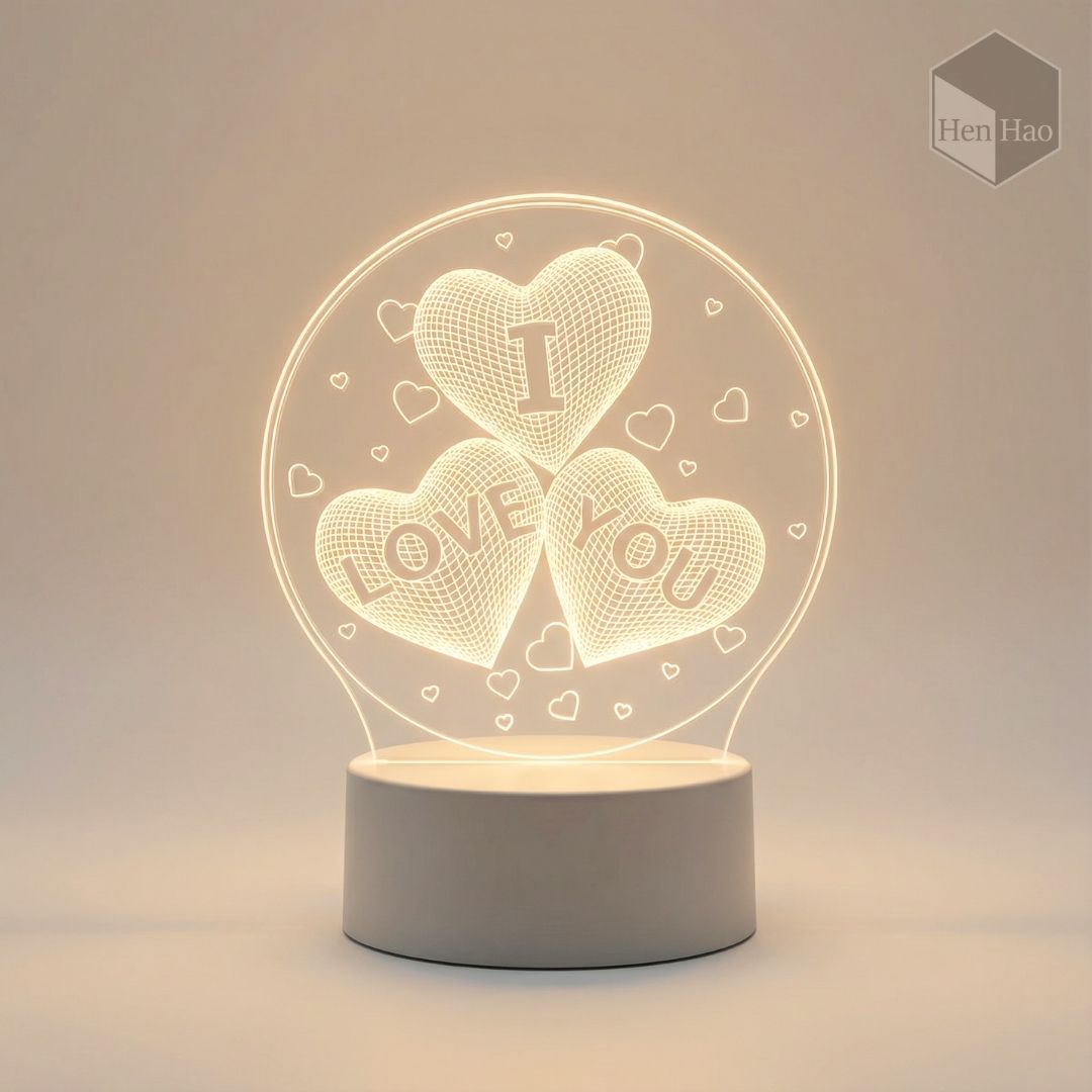 Lámpara nocturna 3D LED cálida con diseño de corazones