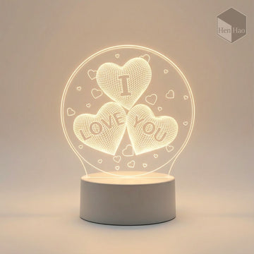 Lámpara nocturna 3D LED cálida con diseño de corazones