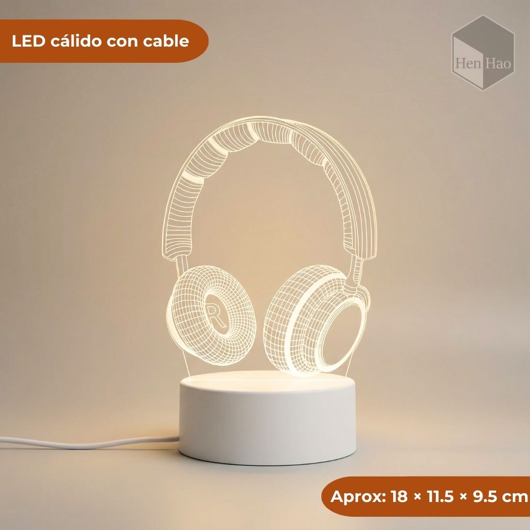 Lámpara nocturna 3D LED con diseño de audífonos