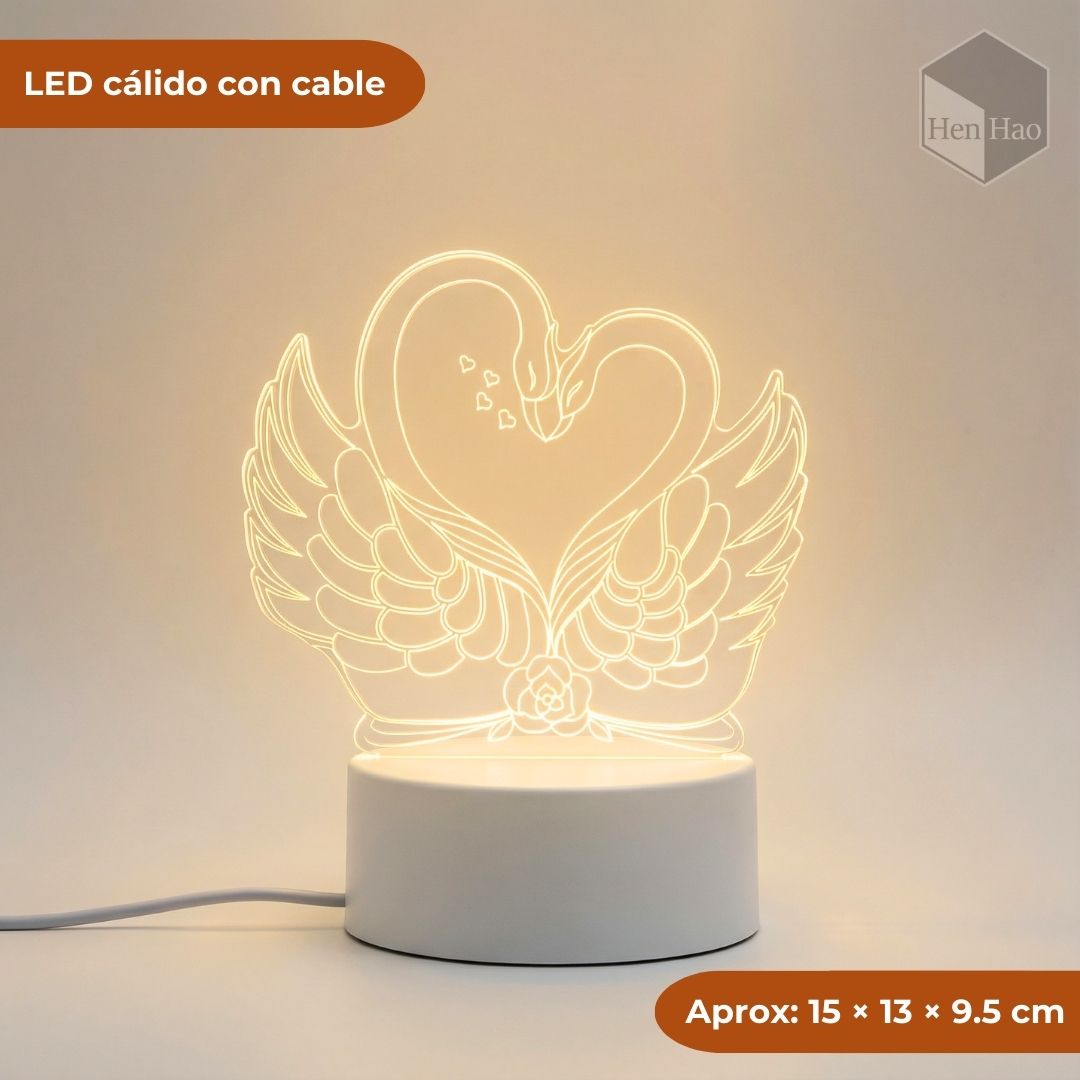 Lámpara nocturna 3D LED cálida con diseño de cisnes