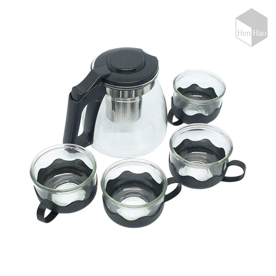 Juego de tetera y tazas de vidrio