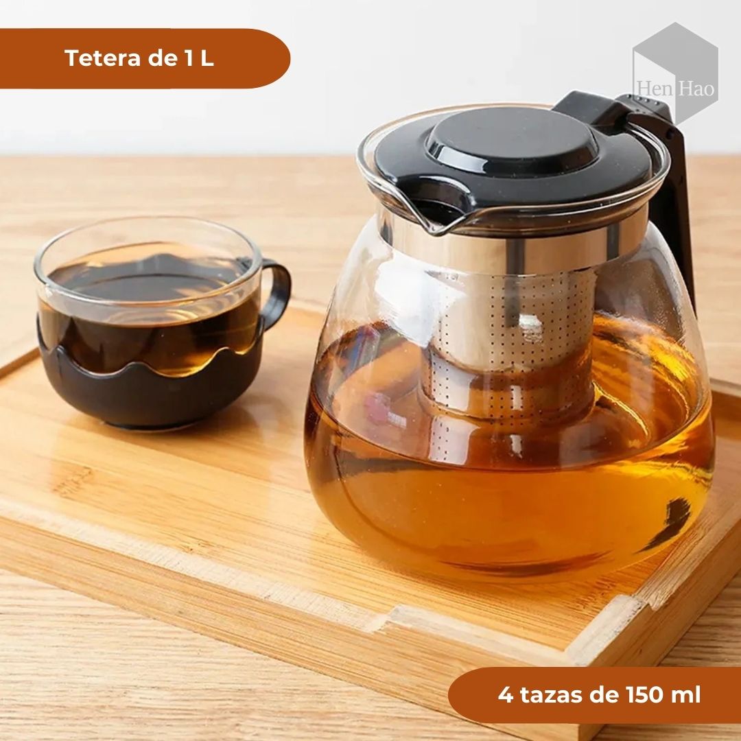 Juego de tetera y tazas de vidrio