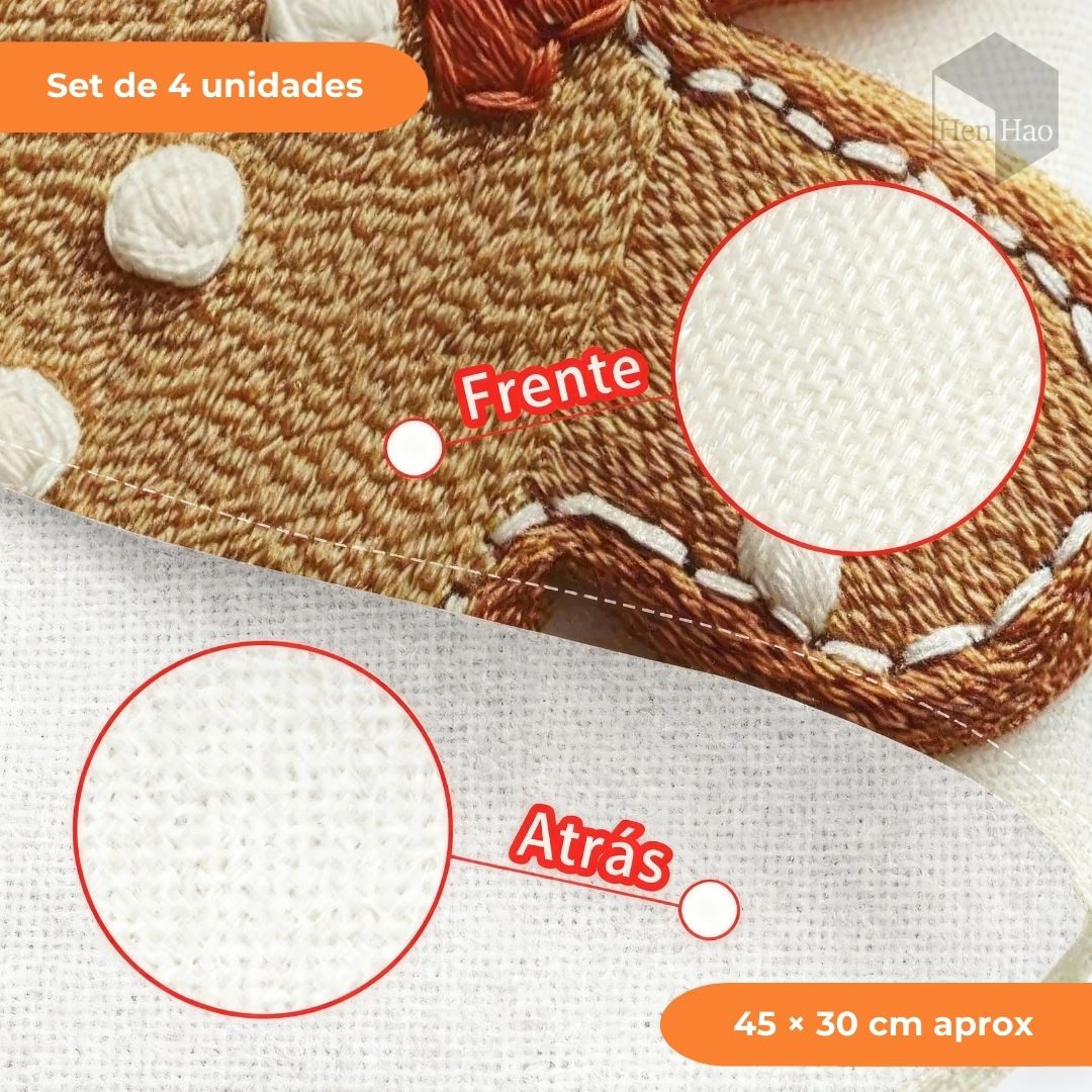 Set de 4 manteles navideños con diseño de galleta de jengibre