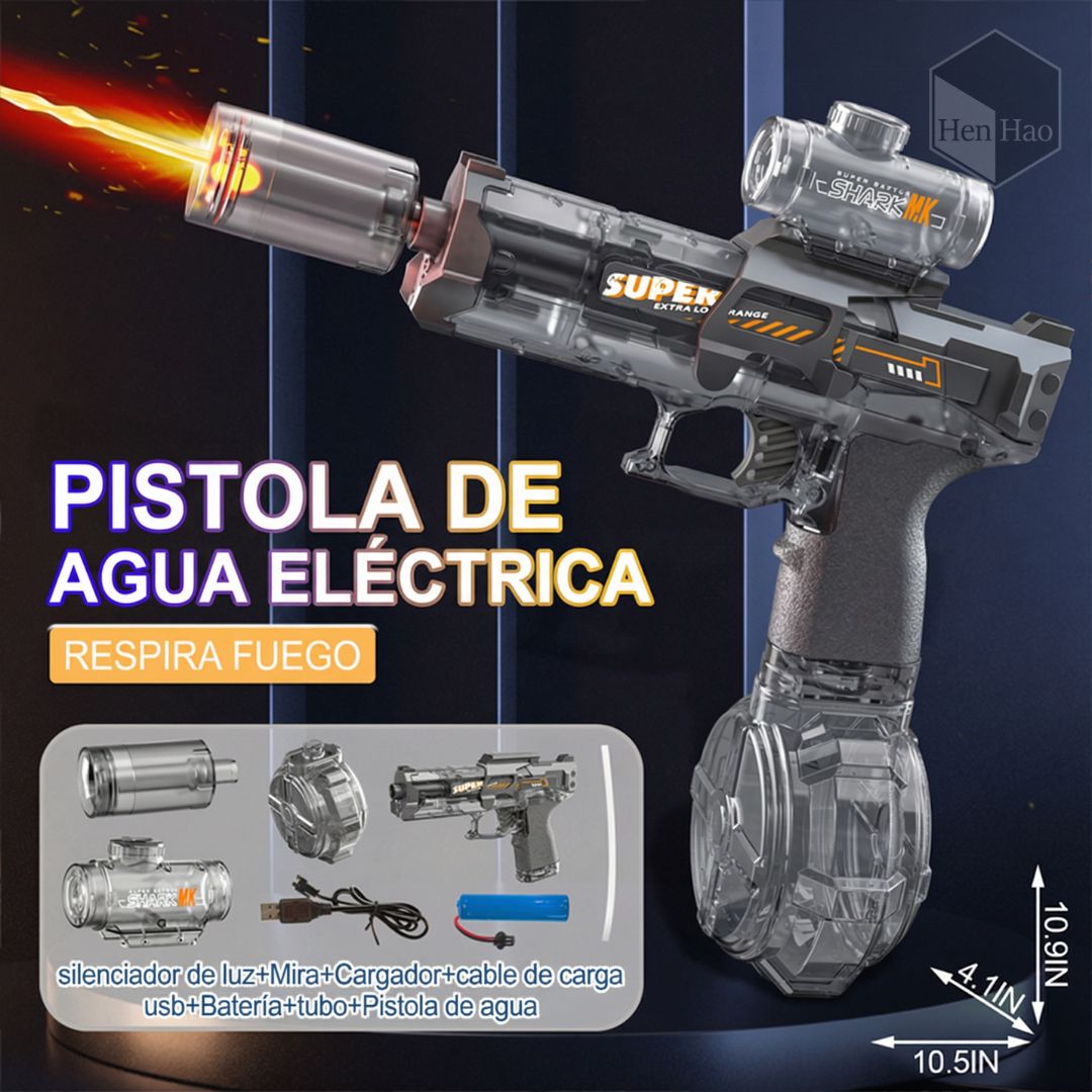 Pistola de agua eléctrica con luz LED y batería recargable