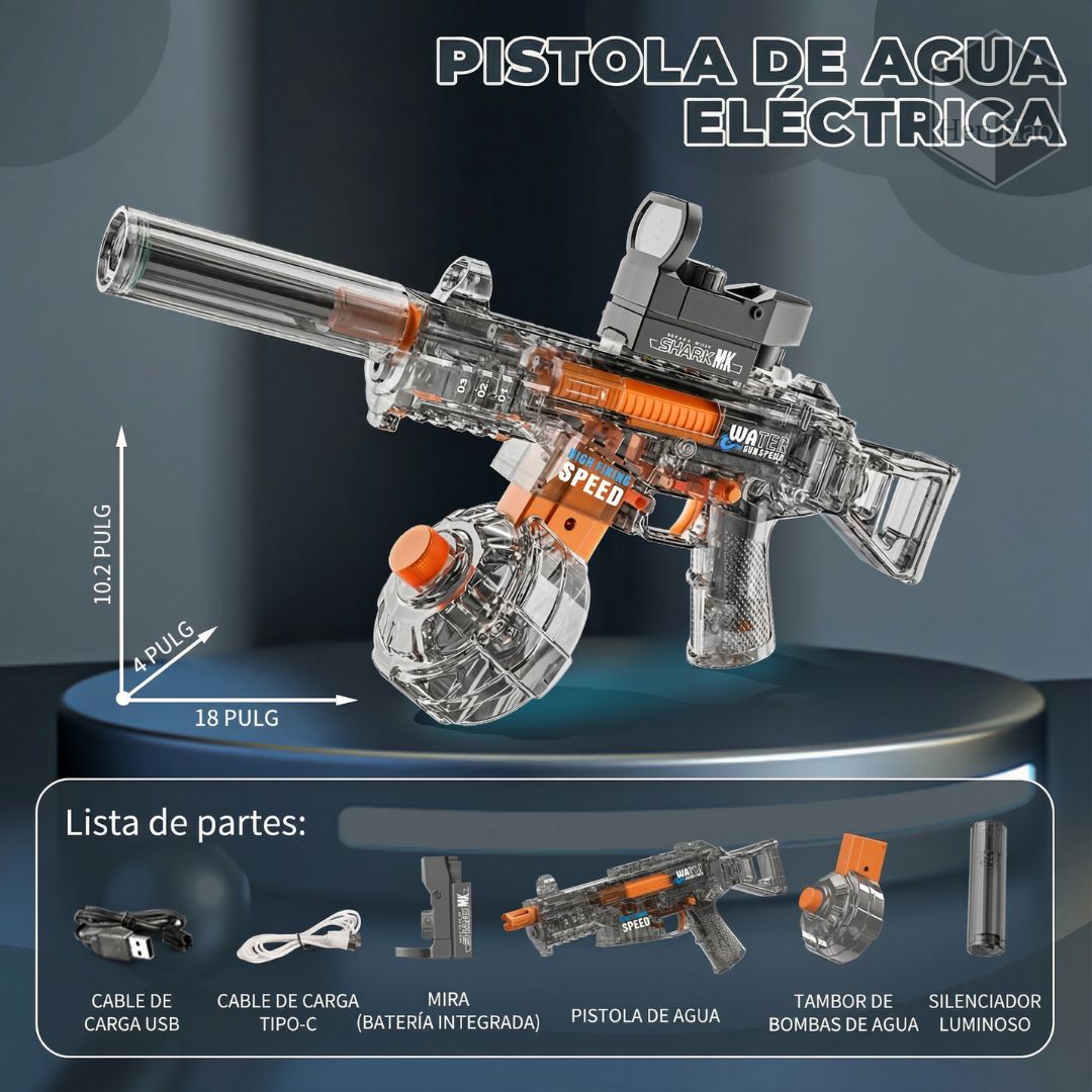 Pistola de agua eléctrica automática con luz LED y batería recargable