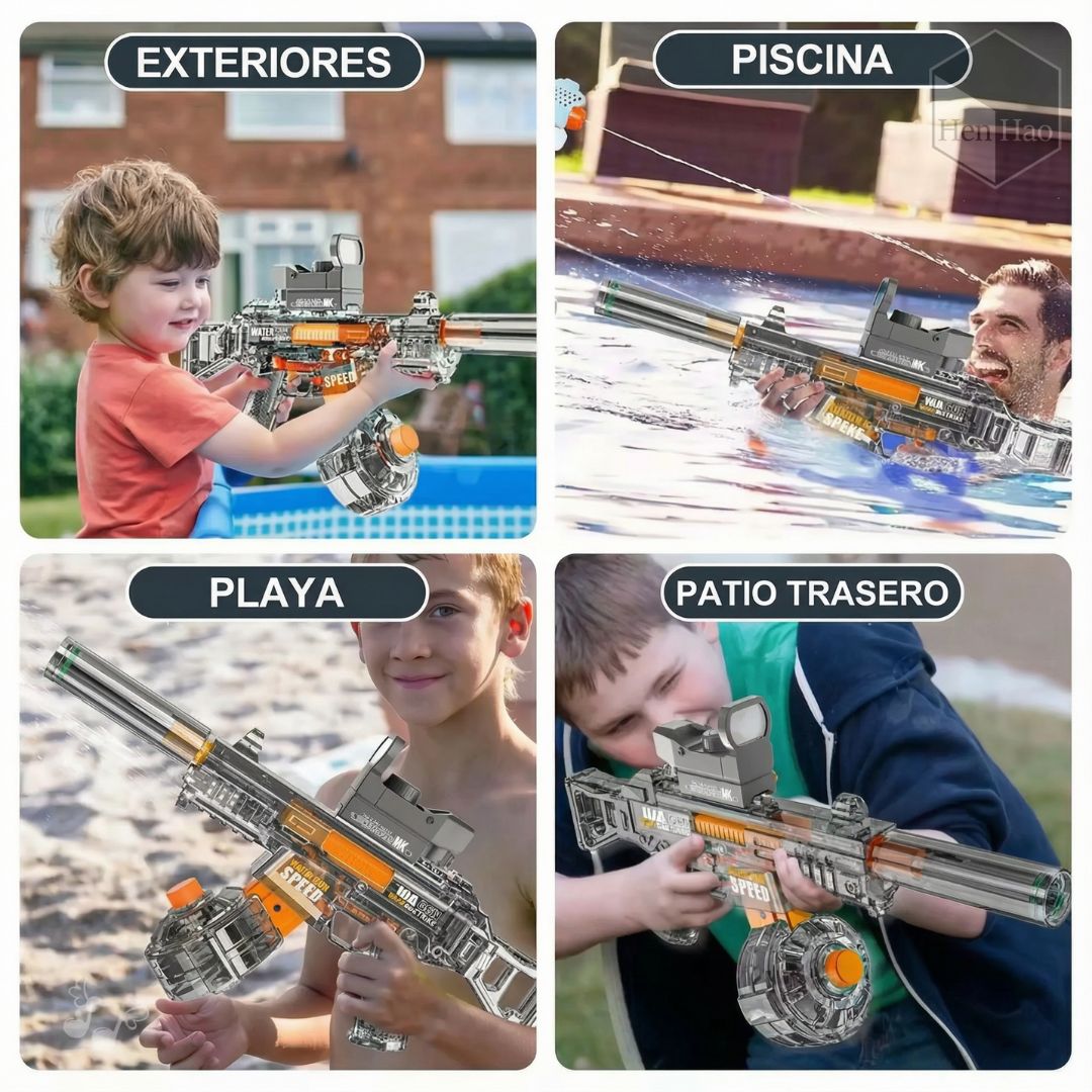 Pistola de agua eléctrica automática con luz LED y batería recargable