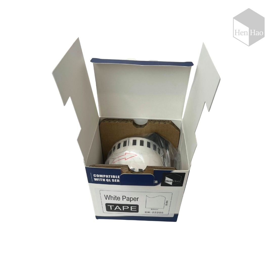 Cinta de papel blanco térmico continuo 62 mm × 30.48 m DK-22205
