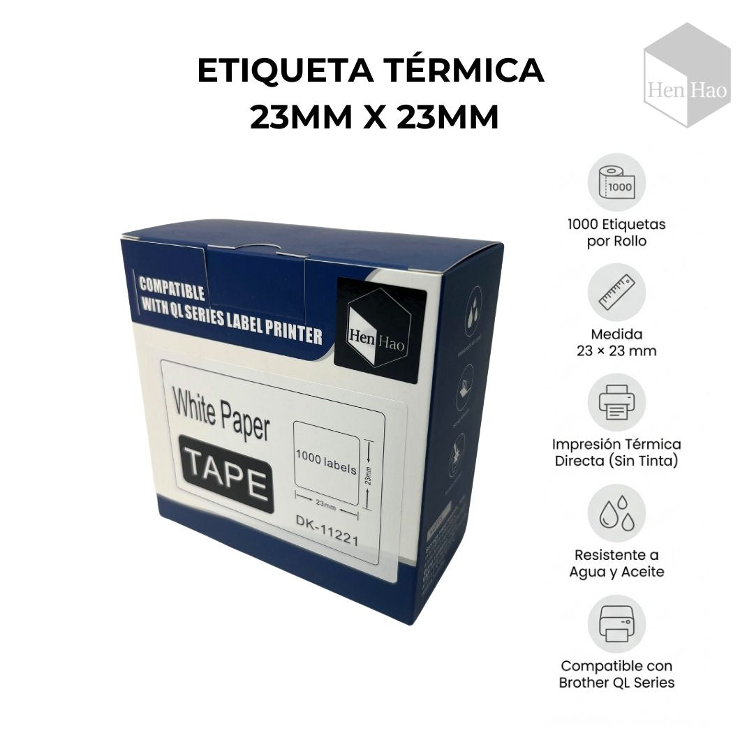 Rollo de etiquetas térmicas blancas 23×23 mm DK-11221