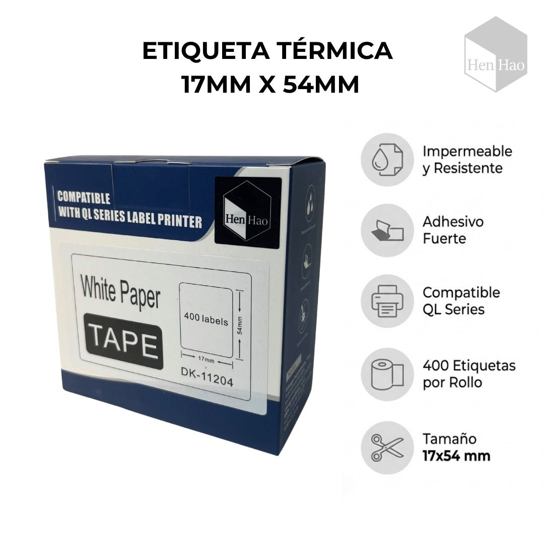 Rollo de etiquetas térmicas blancas 17×54 mm DK-11204