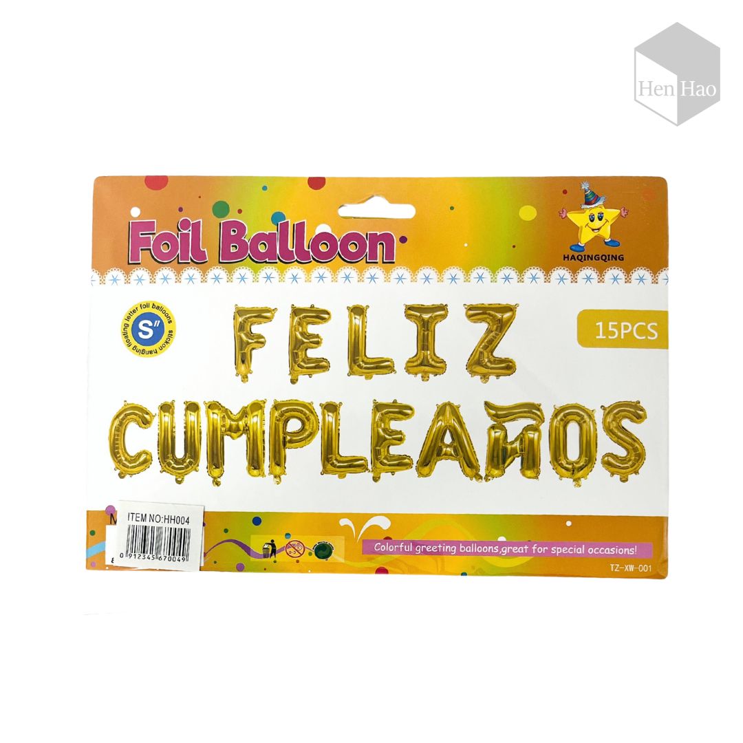 Set de globos metálicos “Feliz Cumpleaños” 15 piezas