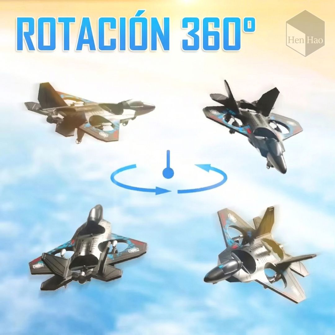 Jet volador a control remoto con 4 hélices, luces LED y giros 360°