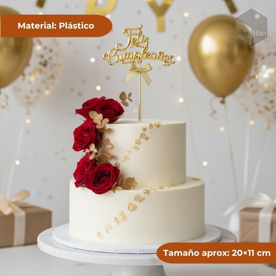 Topper de torta “Feliz Cumpleaños”