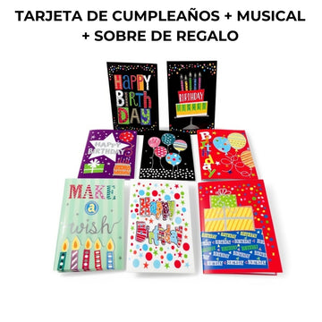 Tarjeta de felicitación de cumpleaños + Musical + Sobre de regalo