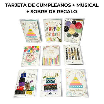 Tarjeta de felicitación de cumpleaños + Musical + Sobre de regalo