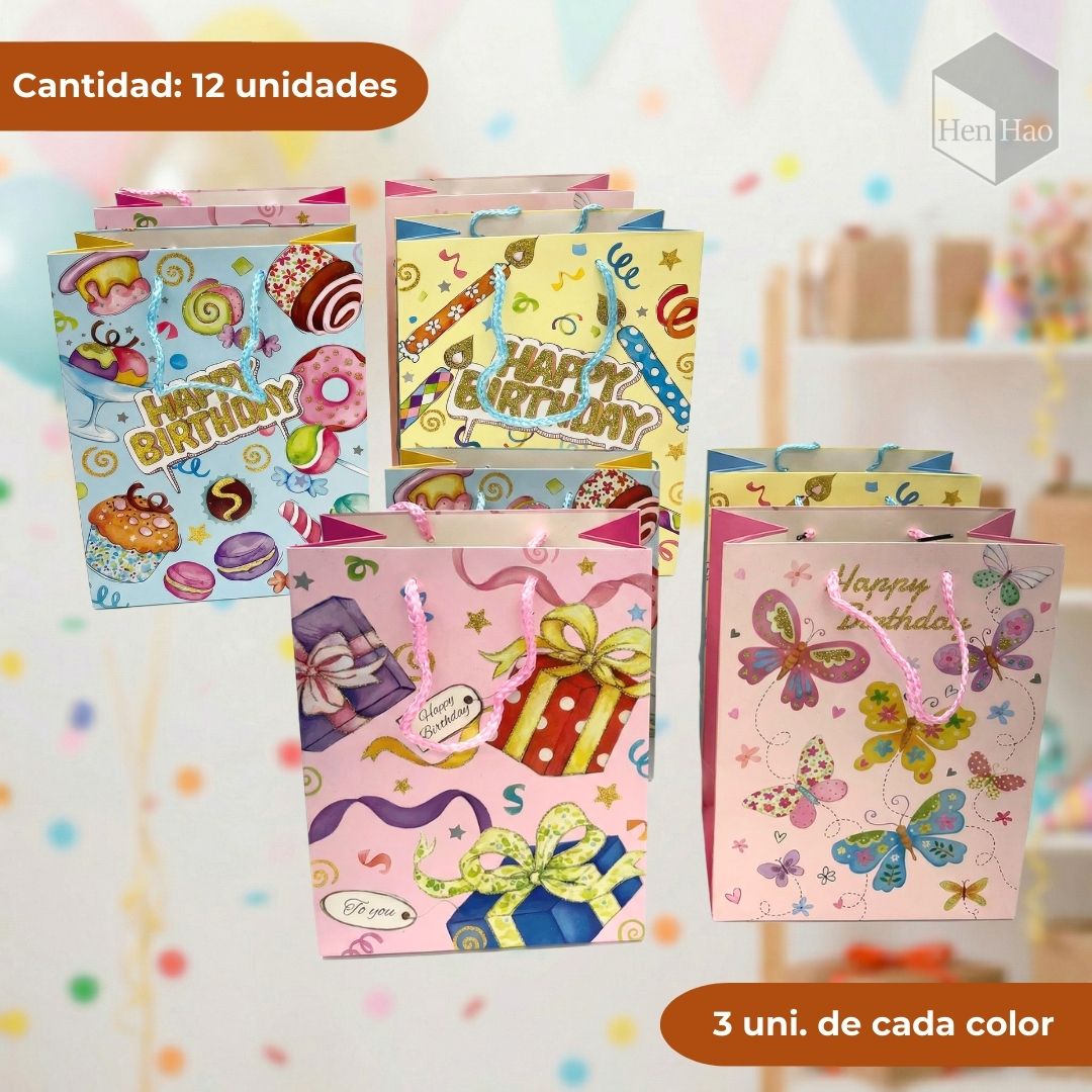 Set de 12 bolsas de regalo para cumpleaños 32*26*9cm