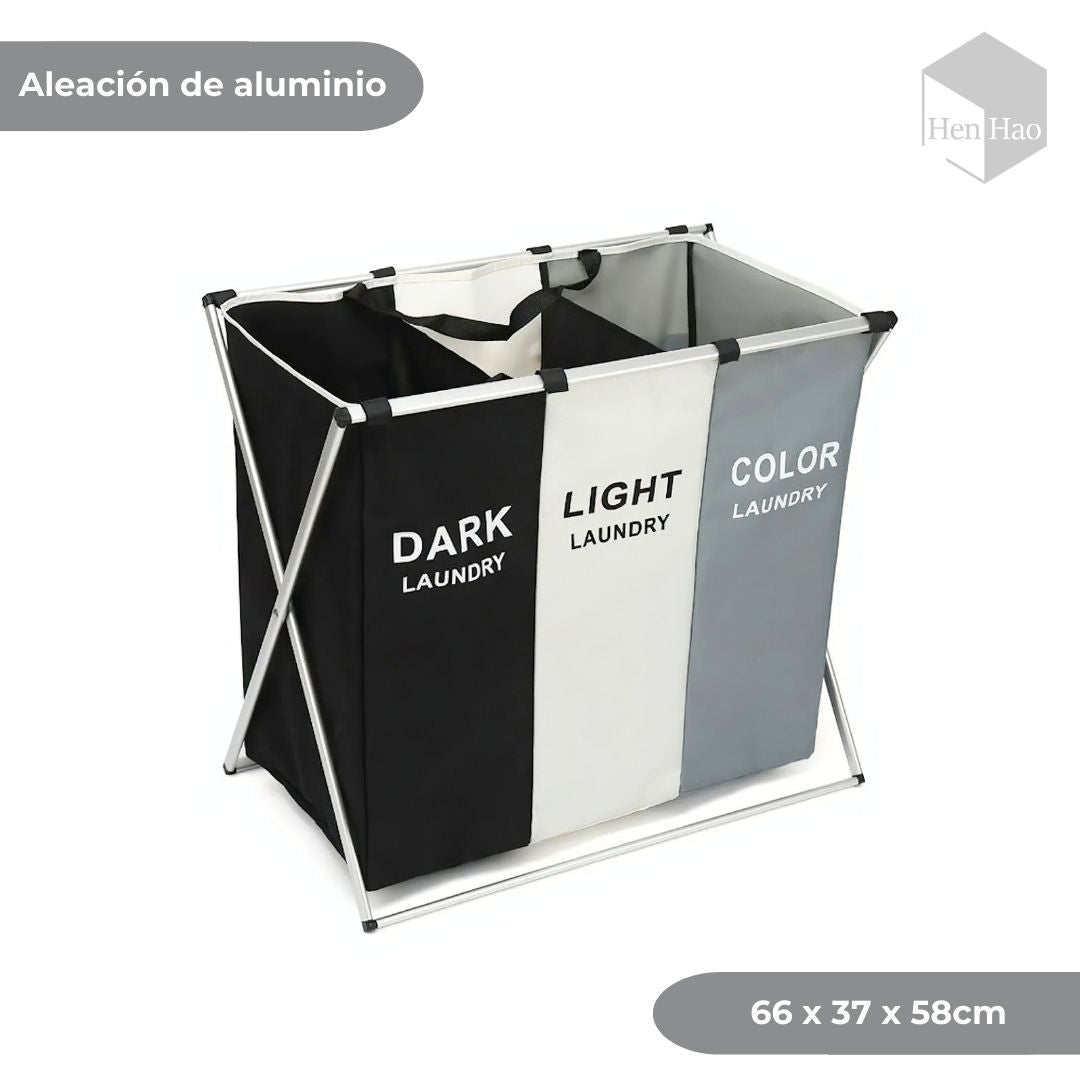 Cesto de Ropa Sucia Plegable Triple con 3 Compartimentos