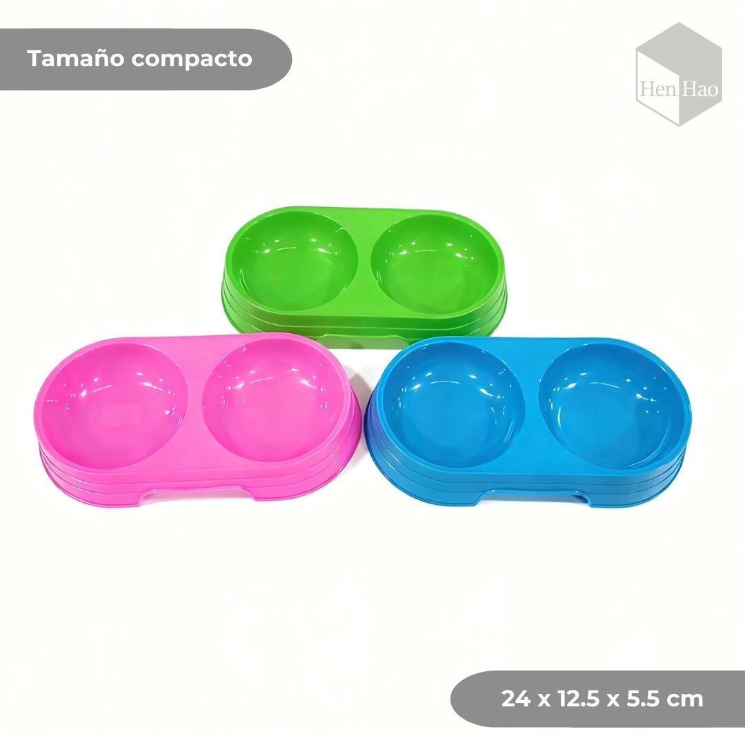 Set 3 Comedero Doble para Mascotas de Plástico