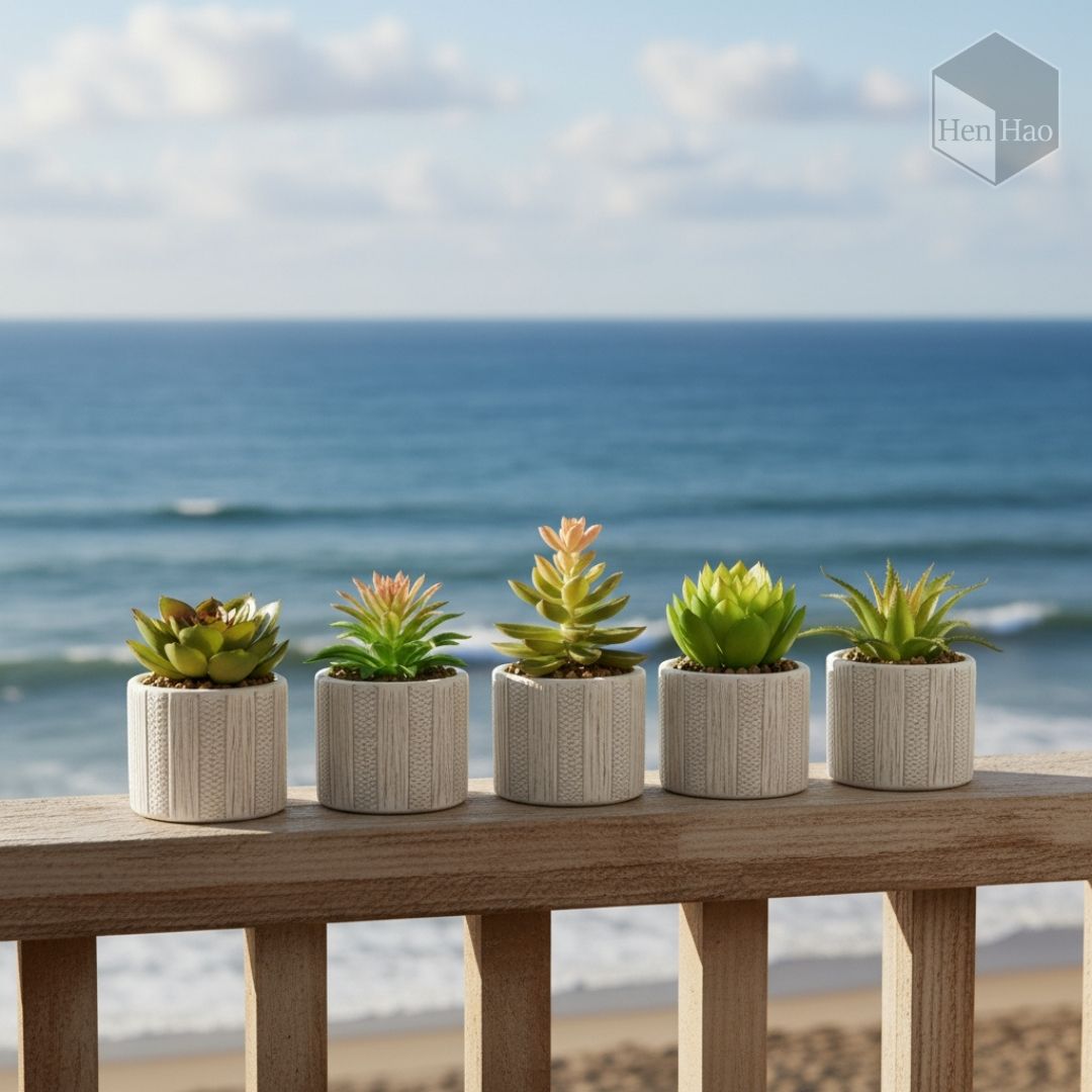 6 Mini maceta de cemento con suculenta artificial