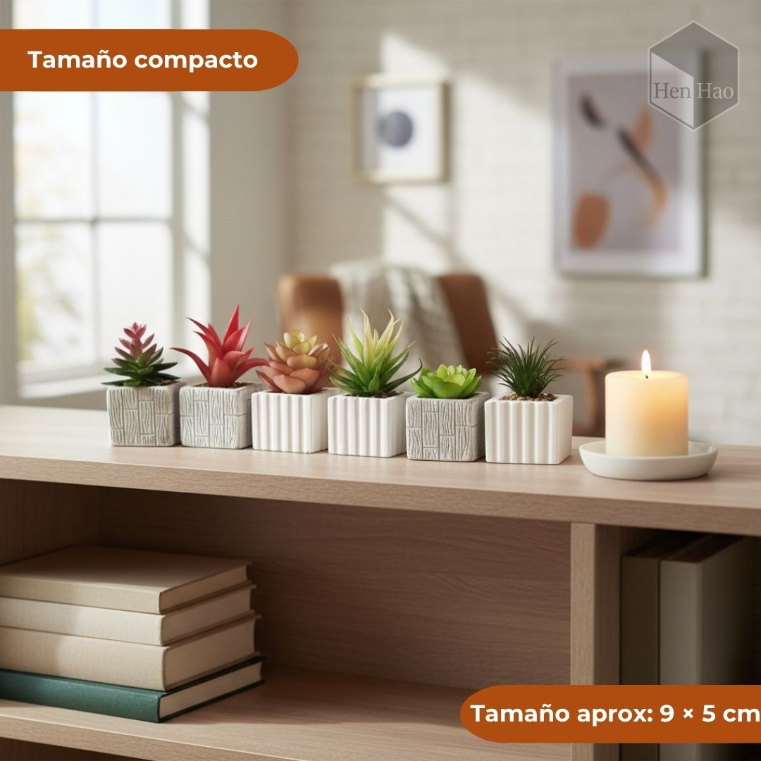Mini maceta cuadrada con suculenta artificial