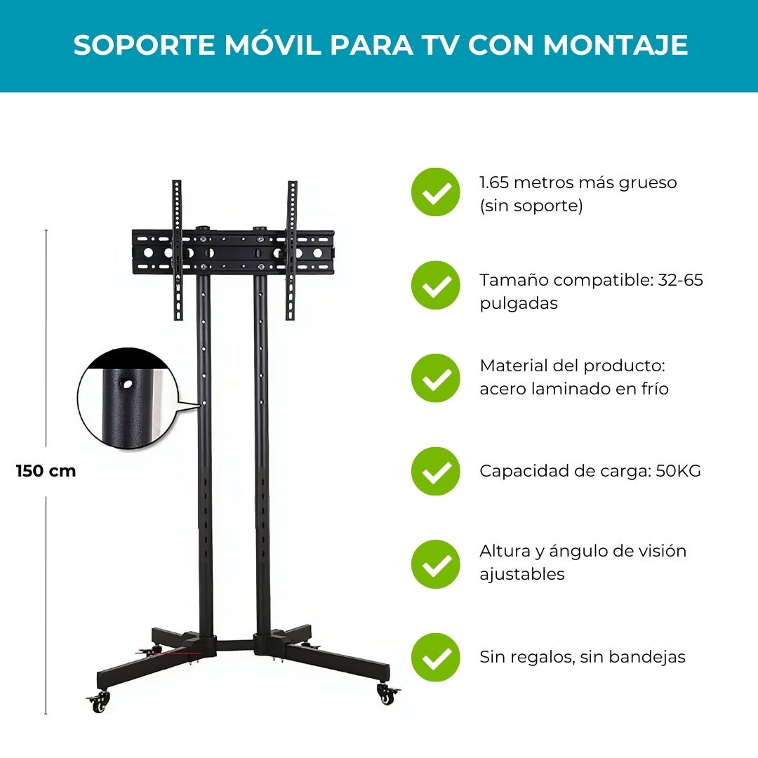 Soporte móvil de piso para TV 32” a 65” con ruedas