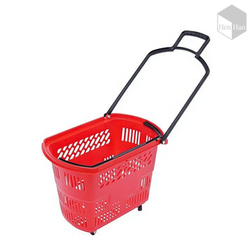 Cesta de compra plástica con ruedas y asa extensible 35L
