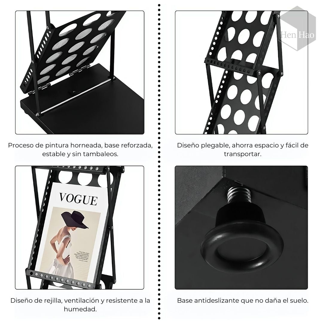 Expositor plegable metálico para revistas y catálogos tamaño A4