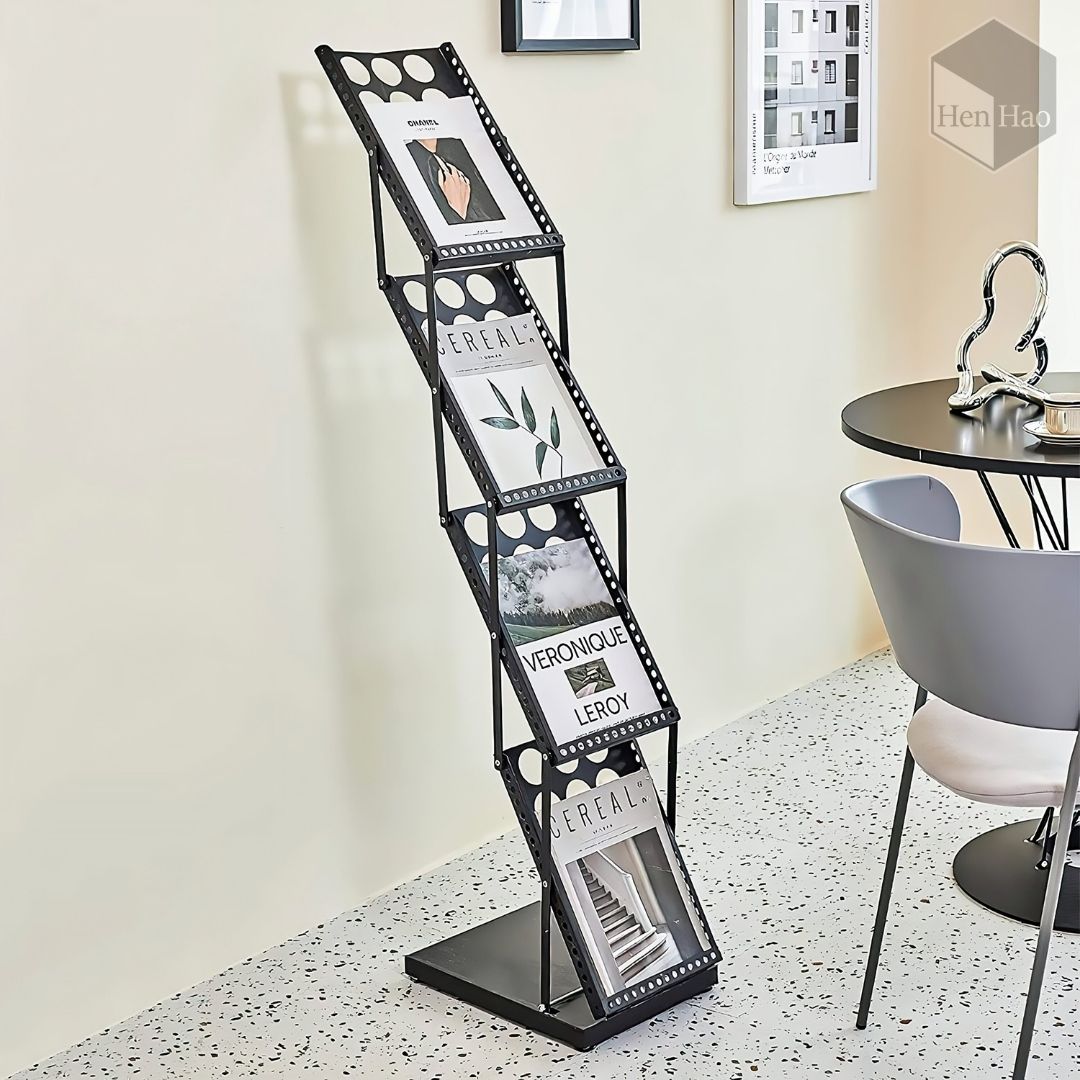 Expositor plegable metálico para revistas y catálogos tamaño A4