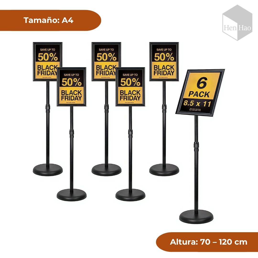 Soporte de piso ajustable para carteles tamaño A4
