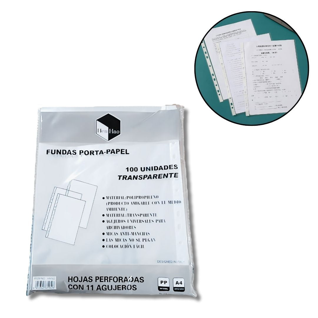 100 Fundas porta-papel A4 transparentes