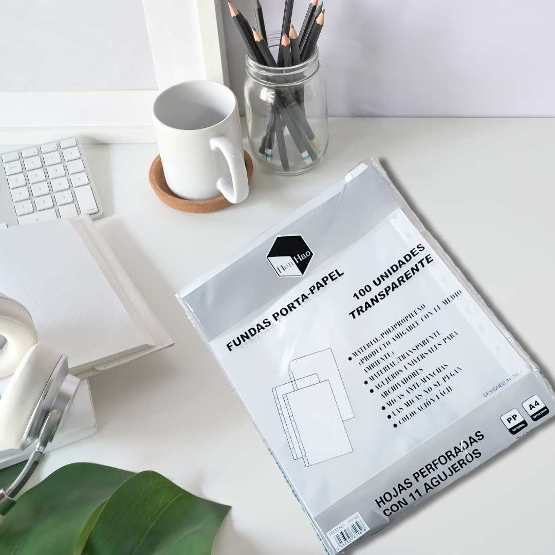100 Fundas porta-papel A4 transparentes