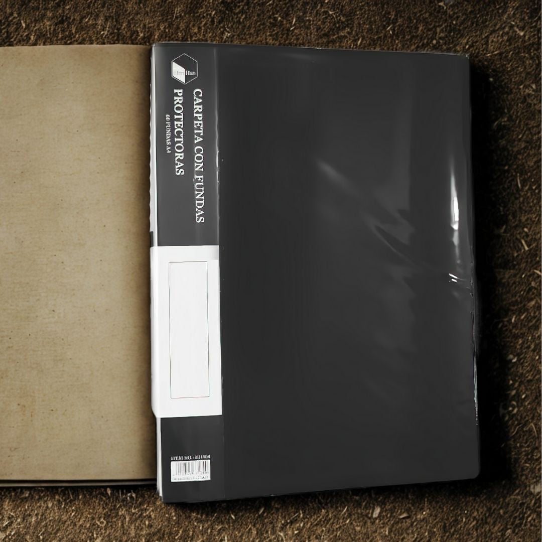 Carpeta con fundas protectoras A4 de polipropileno resistente con 60 hojas internas para organización de documentos en oficina, escuela y hogar