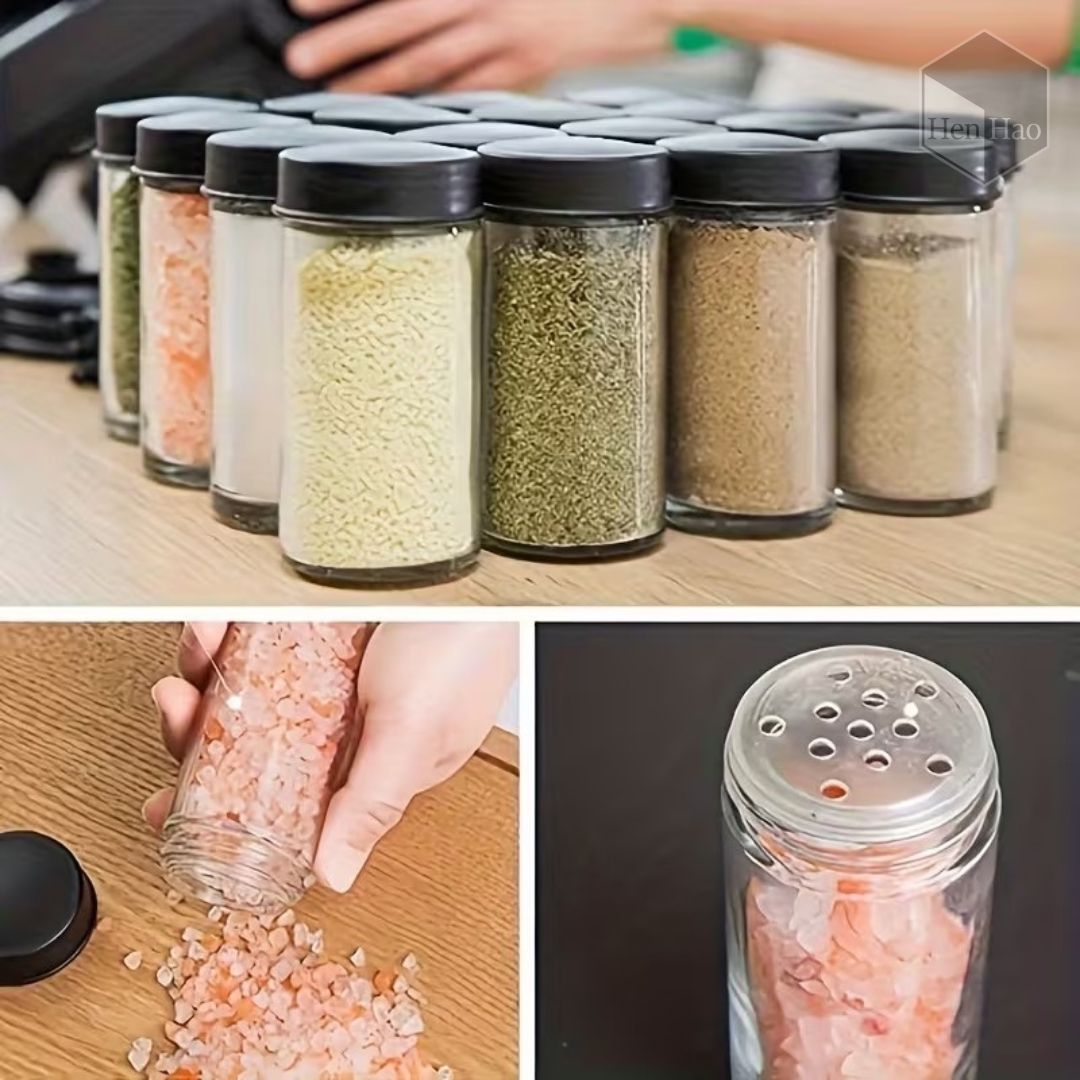 Estante giratorio organizador de especias con frascos de vidrio
