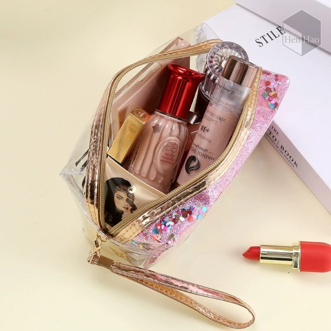 Neceser PVC transparente con glitter LOVE