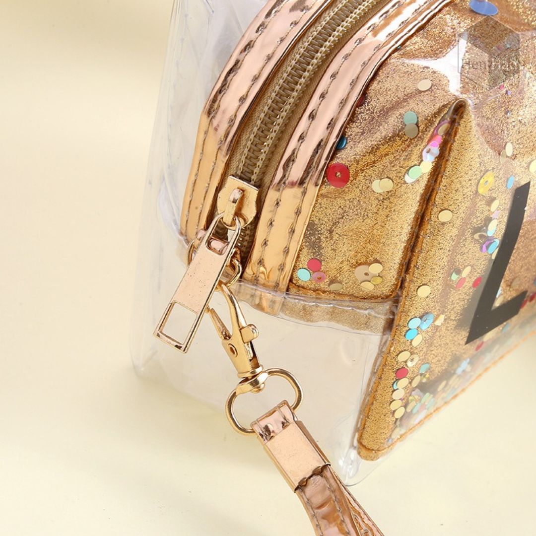 Neceser PVC transparente con glitter LOVE