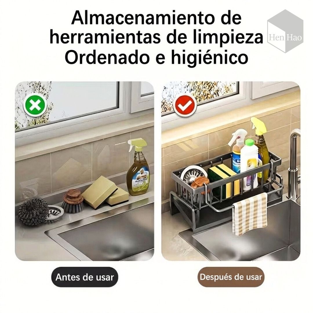 Soporte de esponja multifuncional con bandeja de drenaje