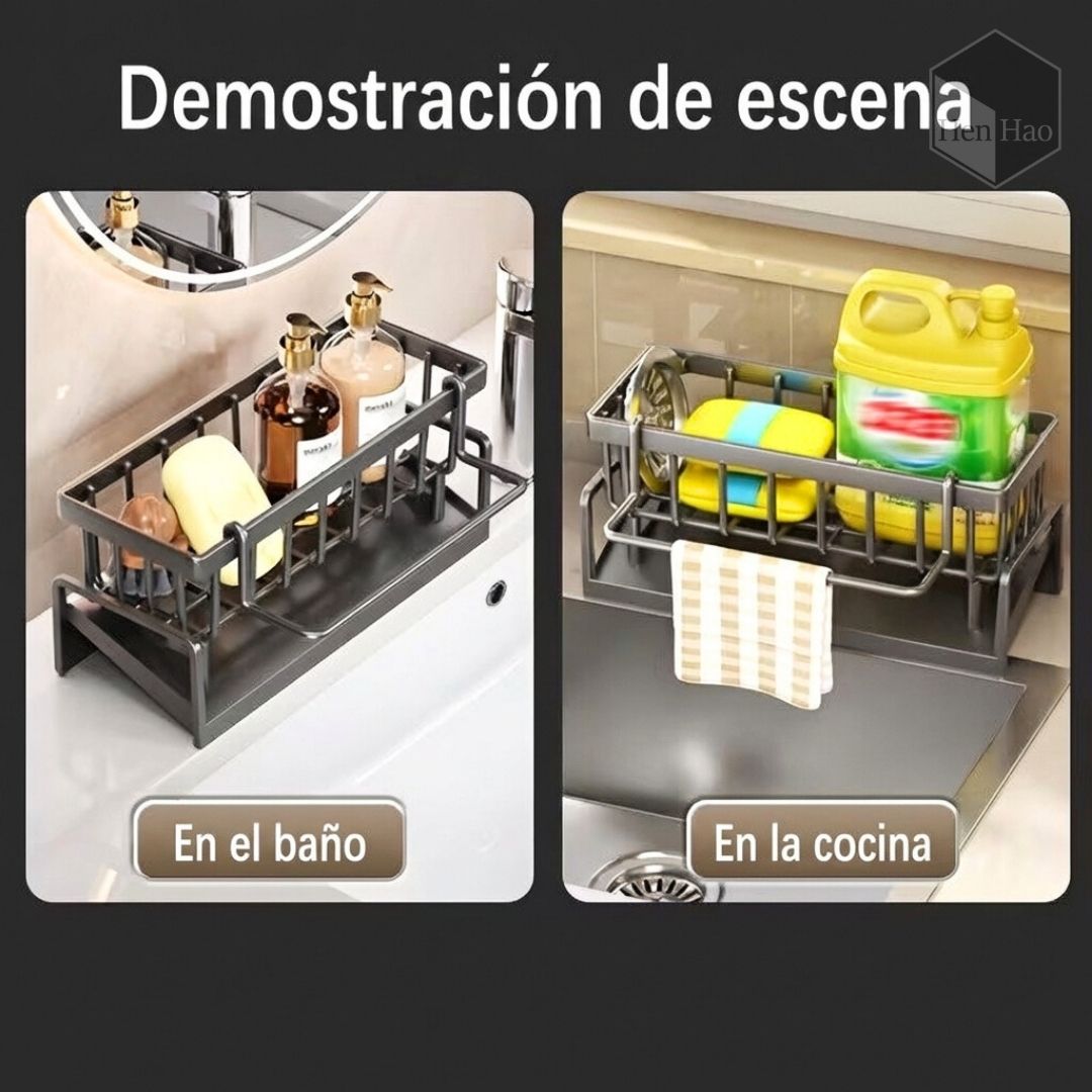 Soporte de esponja multifuncional con bandeja de drenaje