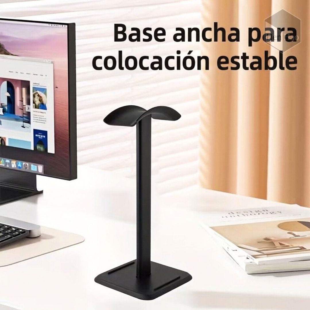 Soporte de auriculares de aluminio y ABS con base para celular